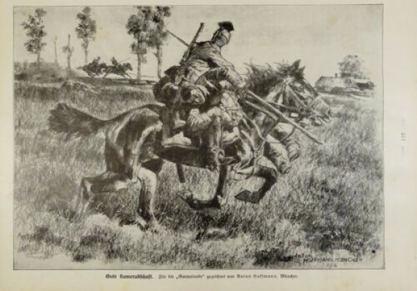 1917 - alter Druck - Gute Kameradschaft (Für die "Gartenlaube" gezeichnet von Anton Hoffmann, München)